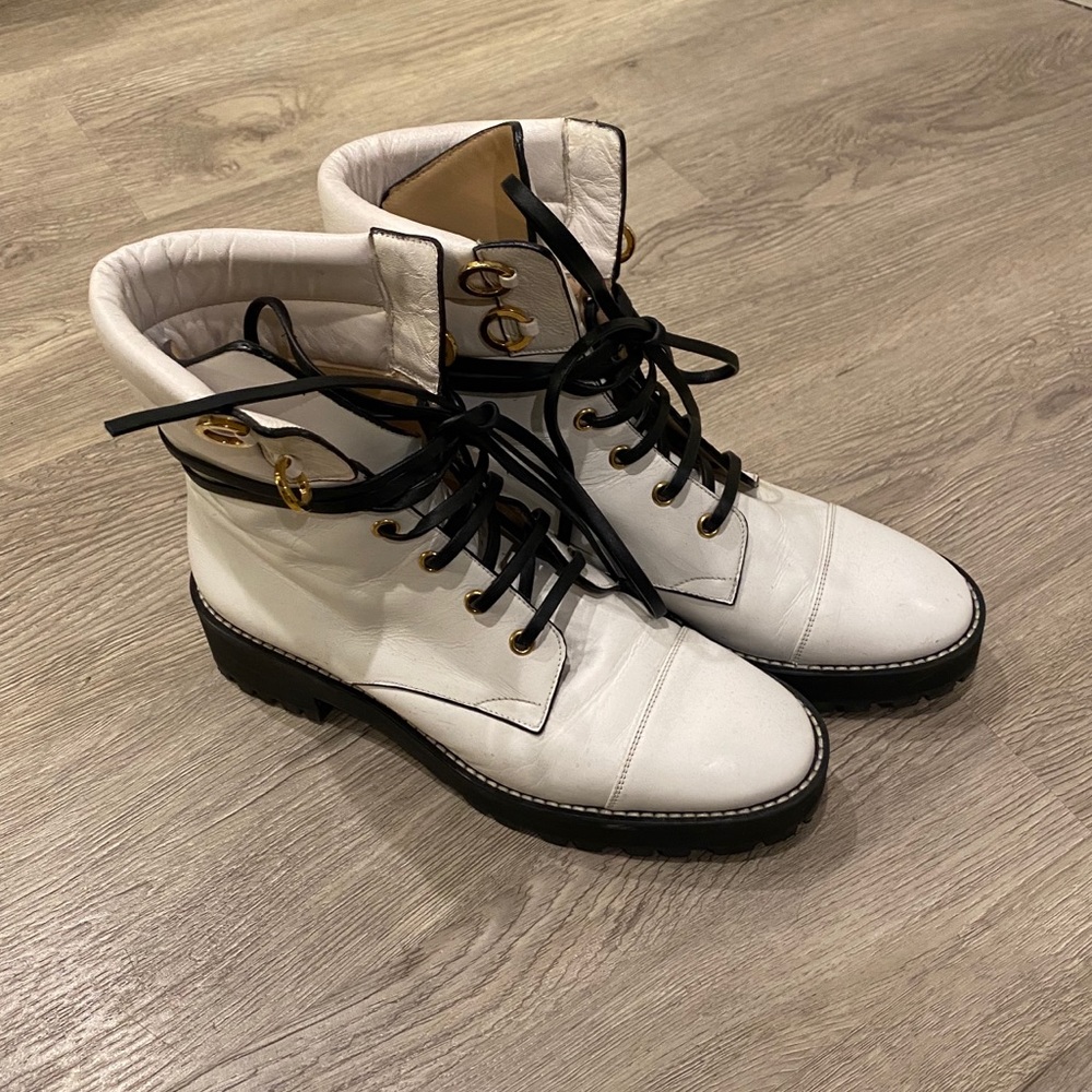 Stuart Weitzman White Combat Boots